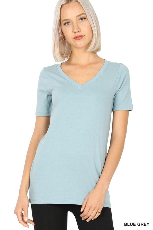 Camisetas de algodón de manga corta con cuello en V para mujer