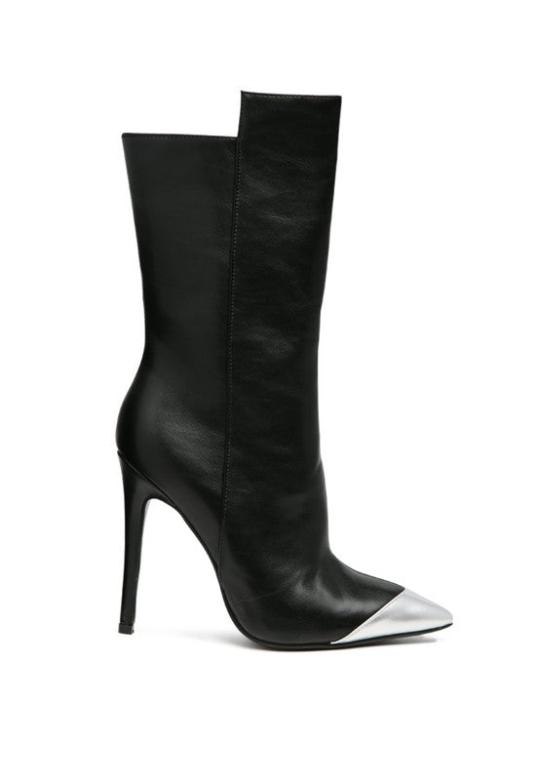 Black Sassy Silver Tip Stiletto Boots