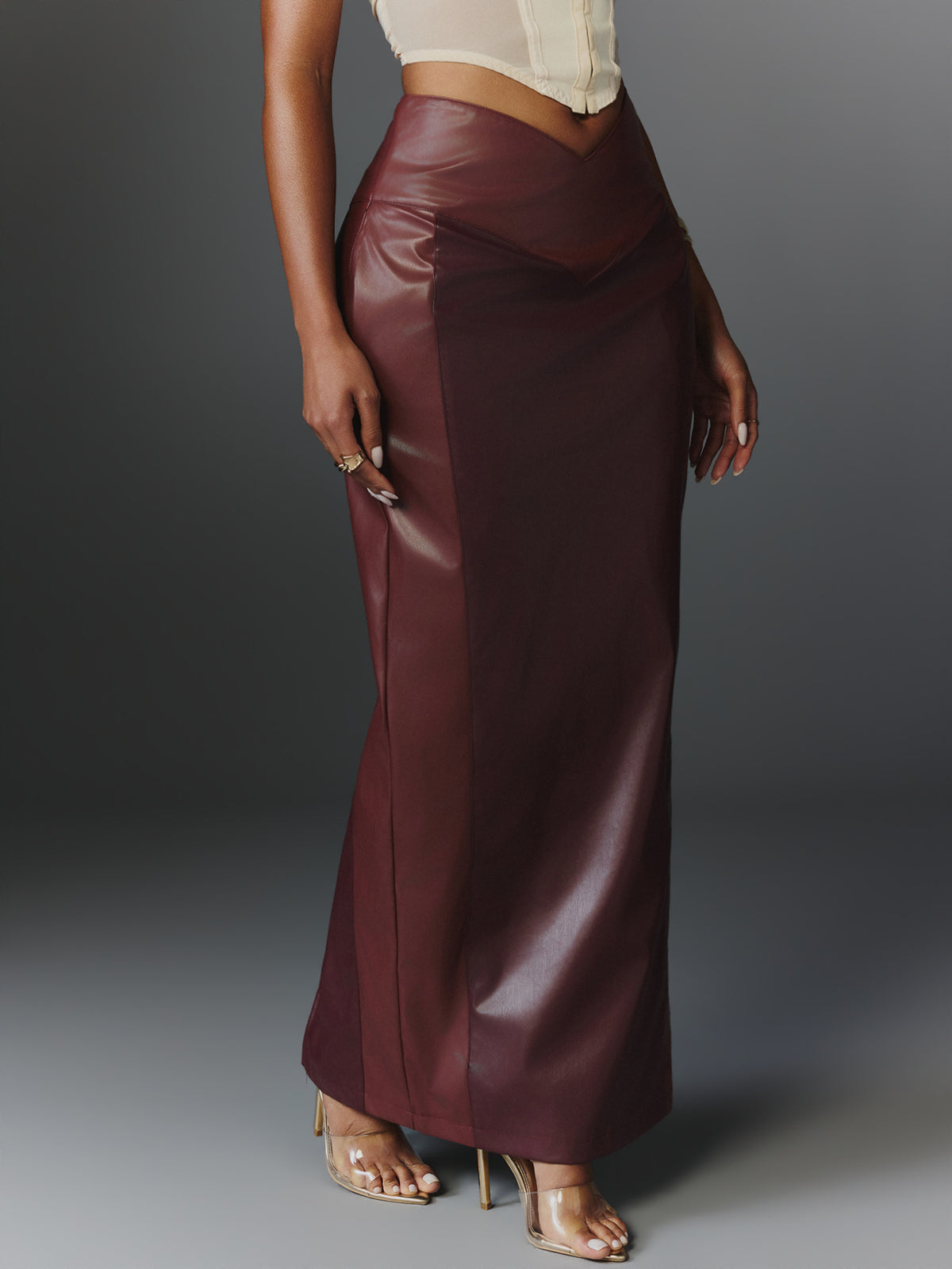 Vesper Merlot Faux Leather Maxi Skirt