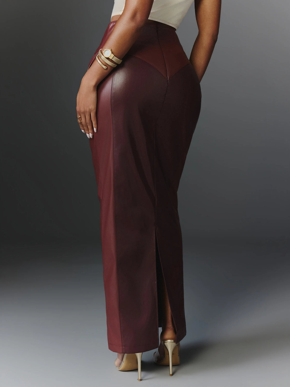 Vesper Merlot Faux Leather Maxi Skirt