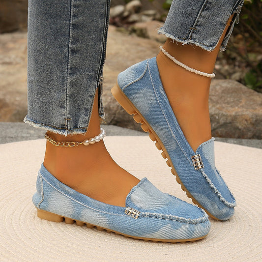 Casual Round Denim Washed Loafers