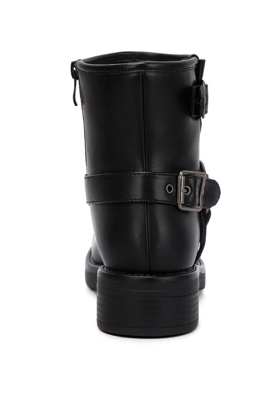 Faux Leather Pin Buckle Boots