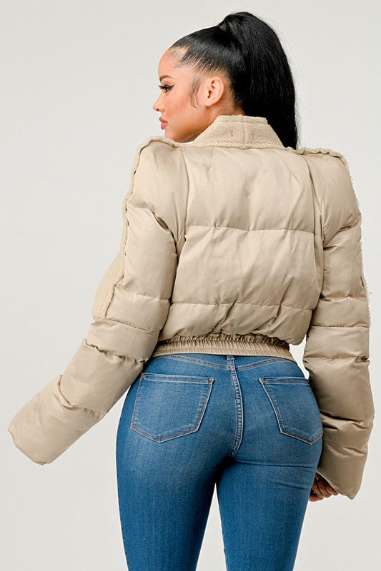 1 Plush Puff Sleeve Bomber Jacket