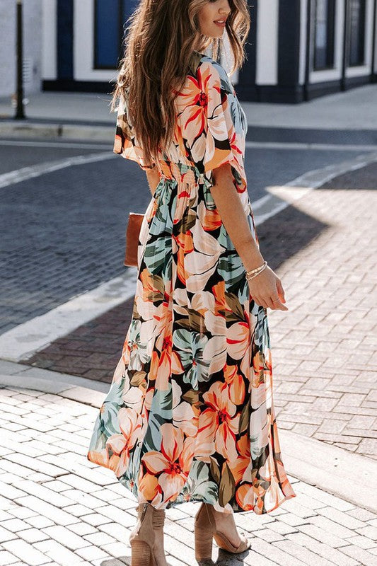 Vestido midi de vacaciones con estampado floral