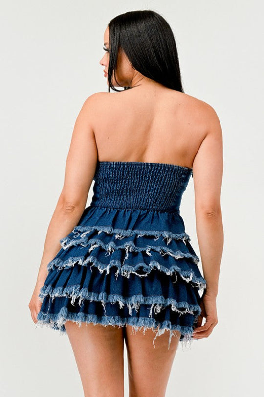 Delightful Five Tiered Ruffle Denim Dress