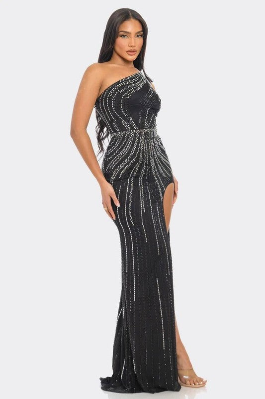 Elegante vestido de cóctel sin mangas con un solo hombro