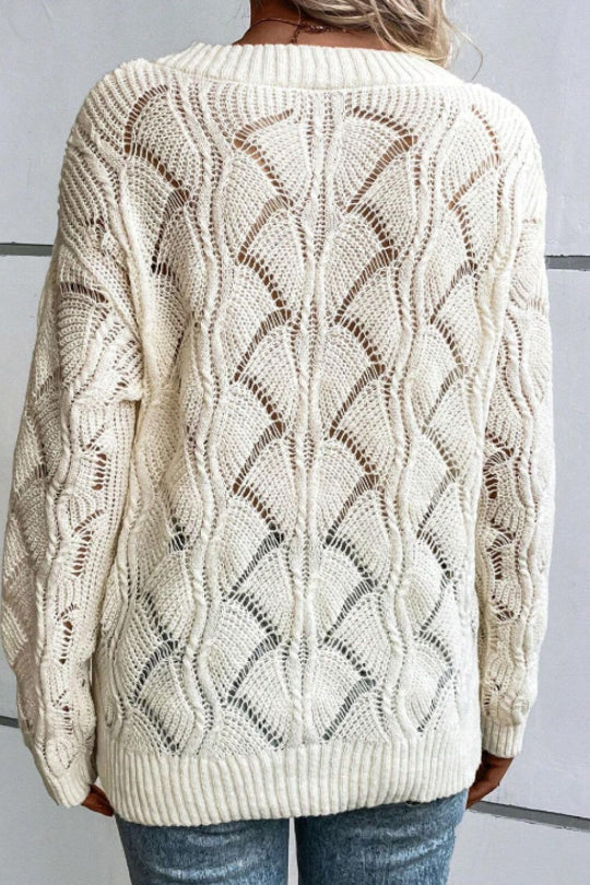 Women's Stitchwork V-Neck Long Sleeve Sweater
