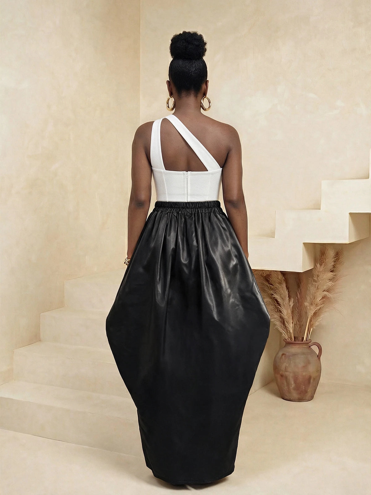Midnight Lantern Pleated Faux Leather Maxi Skirt