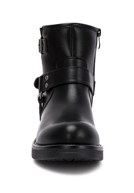 Faux Leather Pin Buckle Boots