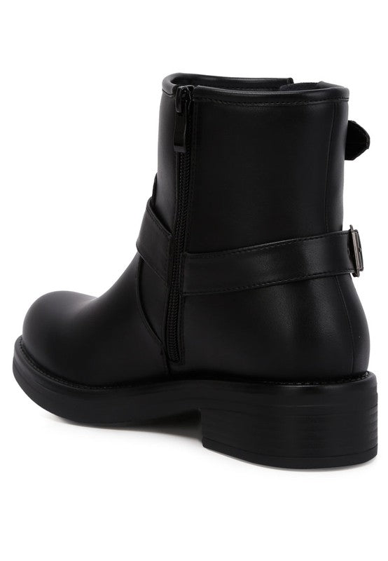 Faux Leather Pin Buckle Boots