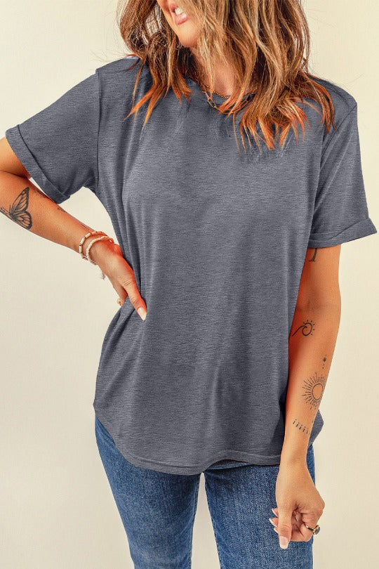 Camiseta informal de manga corta y cuello redondo