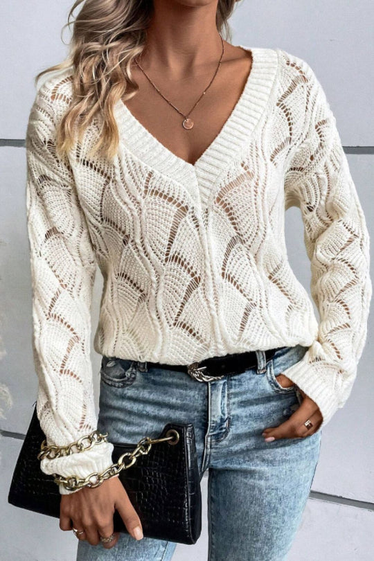 Women's Stitchwork V-Neck Long Sleeve Sweater