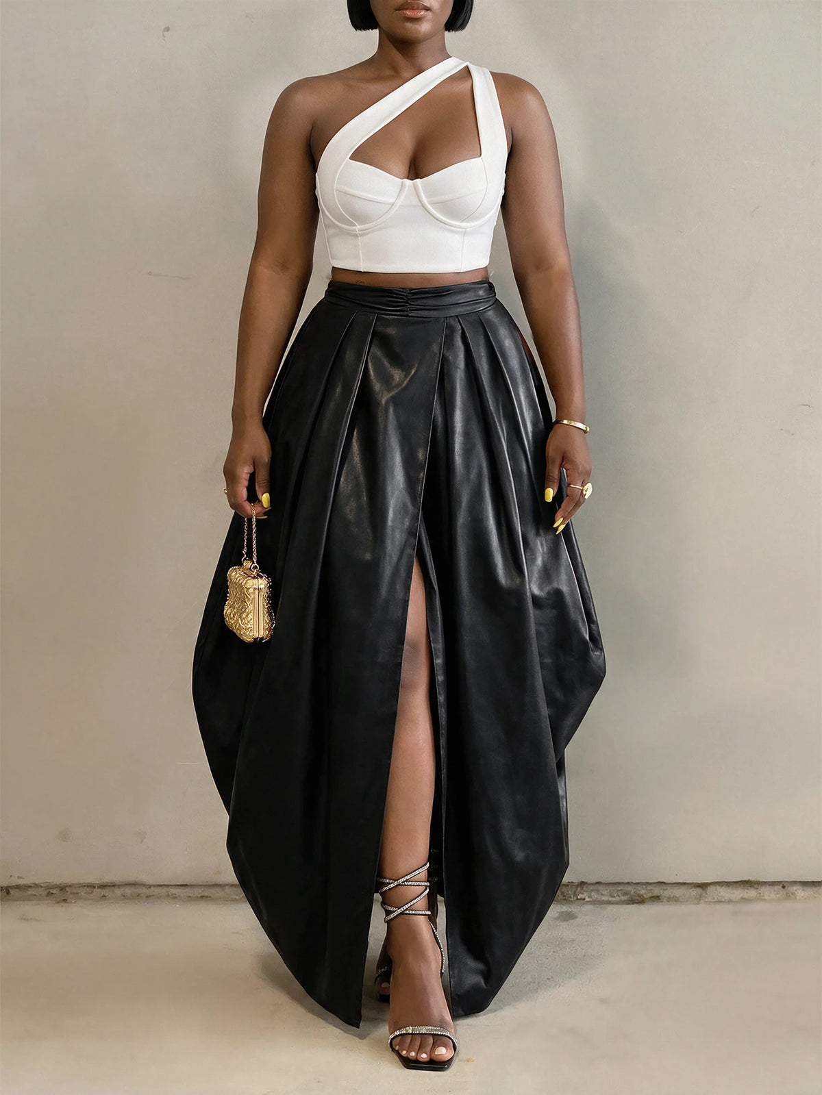 Midnight Lantern Pleated Faux Leather Maxi Skirt