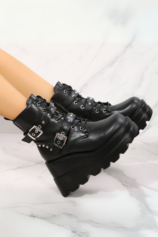 Faux Leather Zippered Wedge Boots