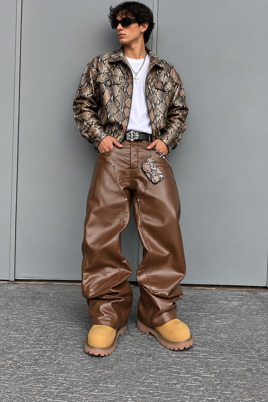 Men’s Blackout Rivet PU Cargo Pants