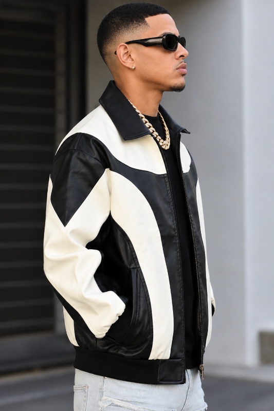 Men’s Split Decision Two-Tone PU Leather Jacket