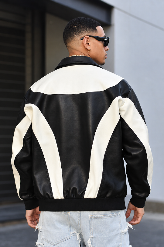 Men’s Split Decision Two-Tone PU Leather Jacket