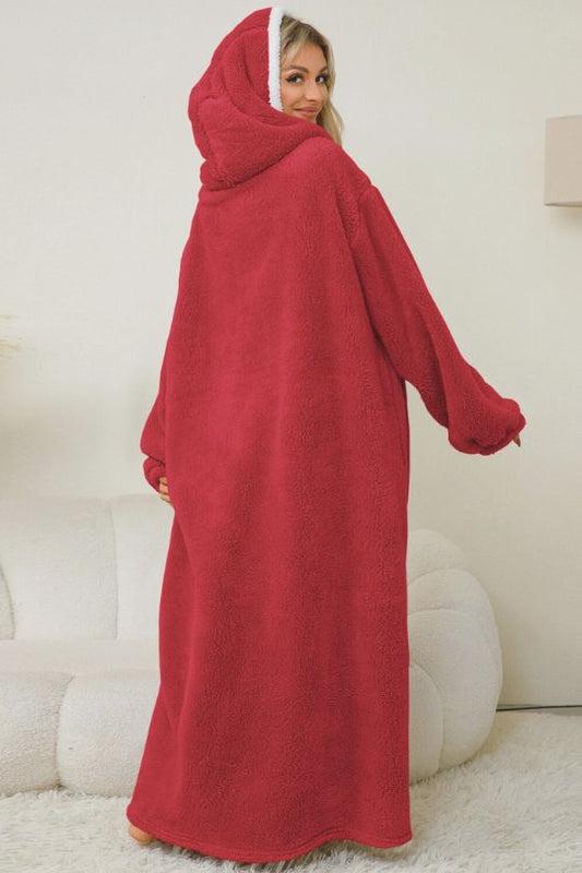 Plush Long Sleeve Hooded Lounge Dress
