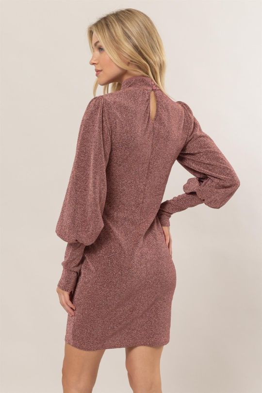 Elegant Glitter Bishop Sleeve Mini Dress