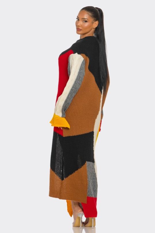 Cable Knit Color-Block Maxi Dress