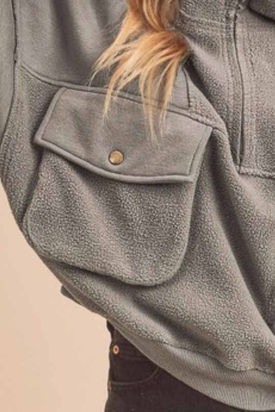 Mock Neck Half Zip Cargo Pocket Sweatshirt