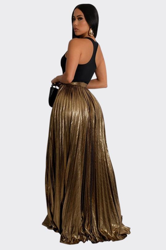 Vestido largo maxi drapeado con cintura alta