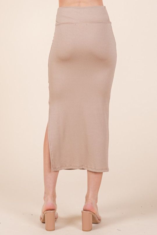 High Waisted Heavy Ribbed Midi Skirt
