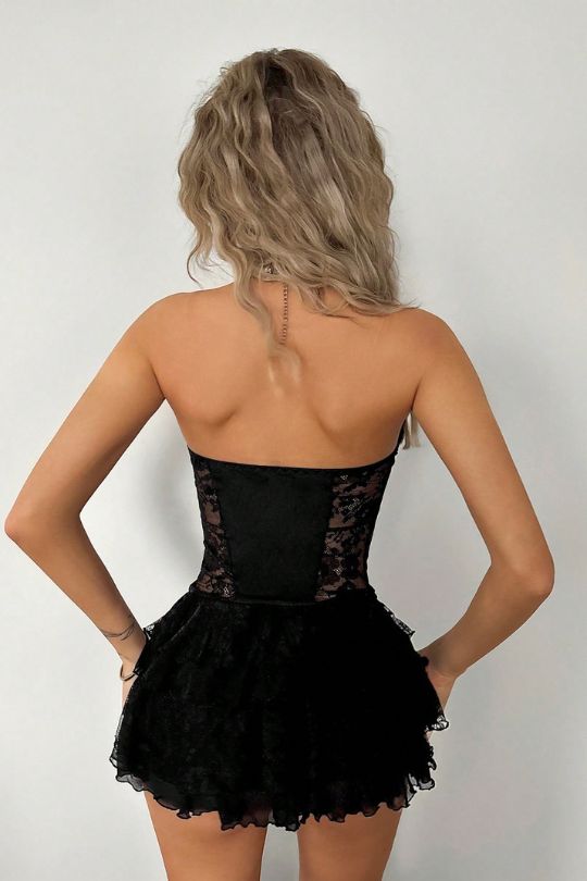 Black Lace Multi-Layered Cake Bustier Mini Dress