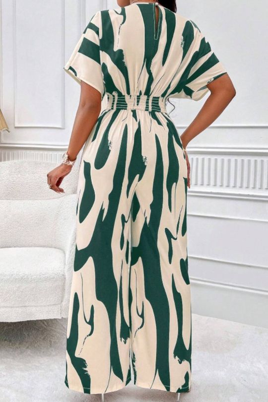 Wide Leg One Piece Short Sleeve Jumpsuit