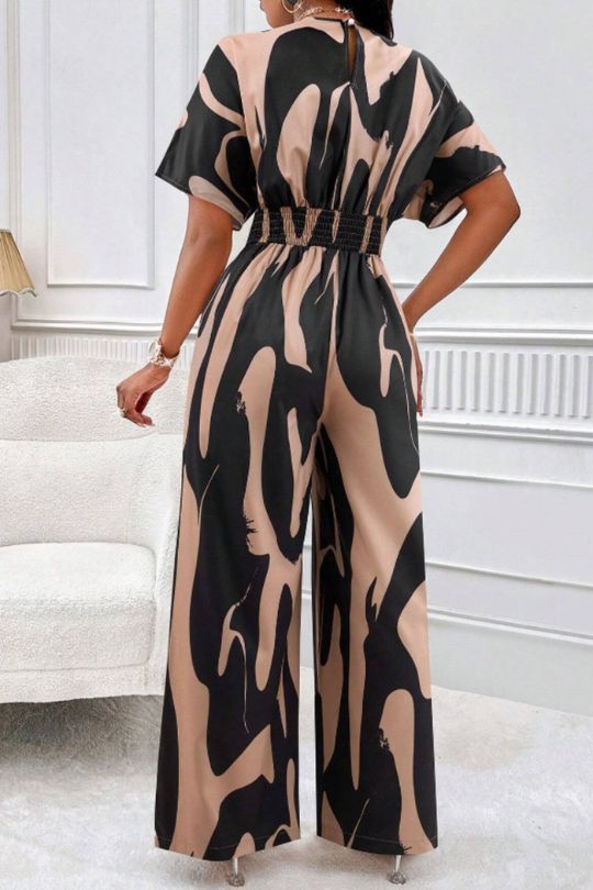 Wide Leg One Piece Short Sleeve Jumpsuit