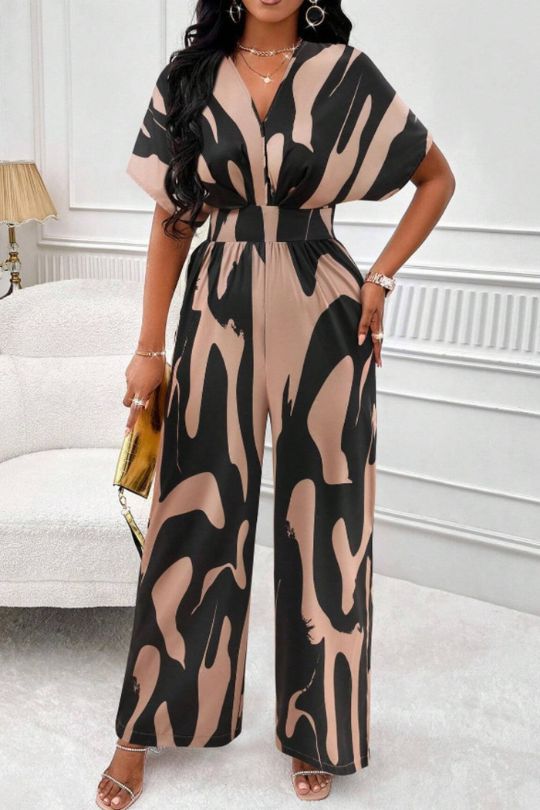 Wide Leg One Piece Short Sleeve Jumpsuit
