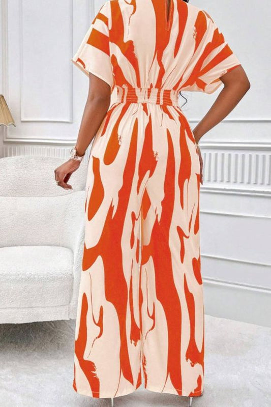 Wide Leg One Piece Short Sleeve Jumpsuit