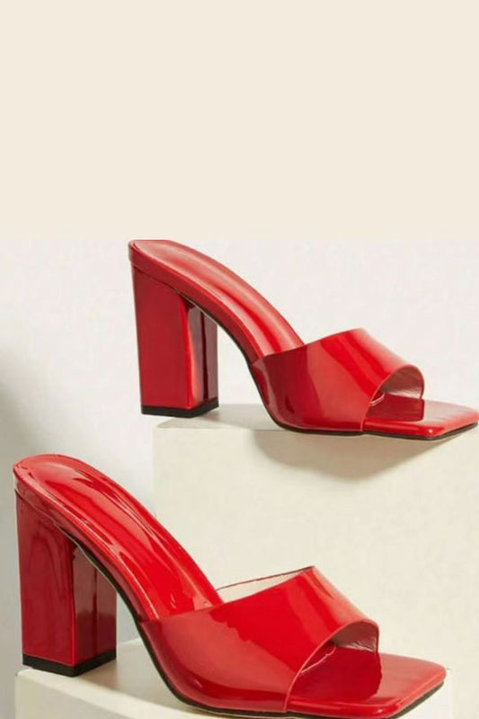 PU Leather Square Block Open Toe Sandals