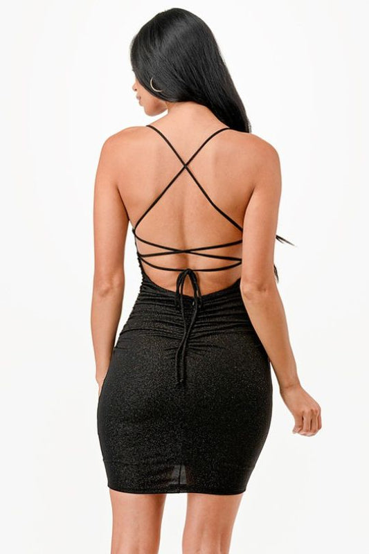 Shimmering Sleeveless Back Laced Cocktail Dress