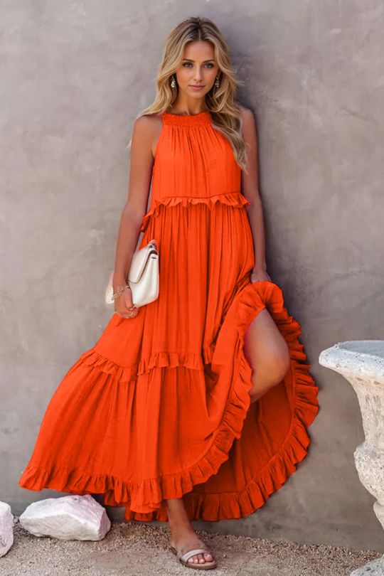 Ruffled Sleeveless Tiered Maxi Dress