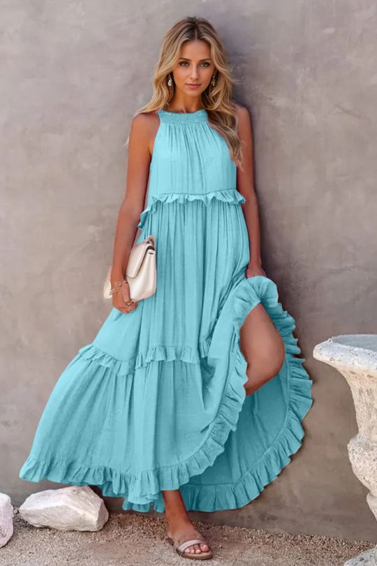 Ruffled Sleeveless Tiered Maxi Dress