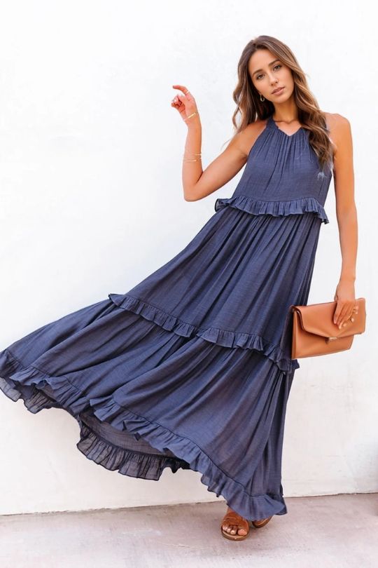 Ruffled Sleeveless Tiered Maxi Dress