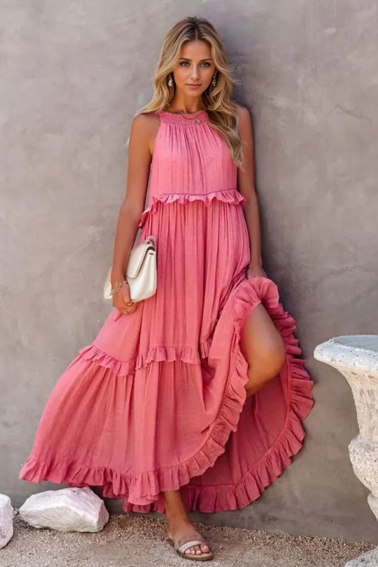 Ruffled Sleeveless Tiered Maxi Dress