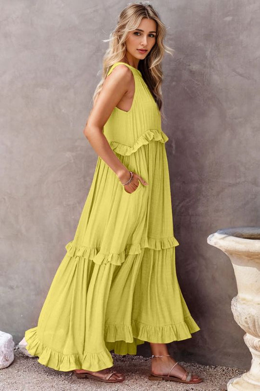 Ruffled Sleeveless Tiered Maxi Dress