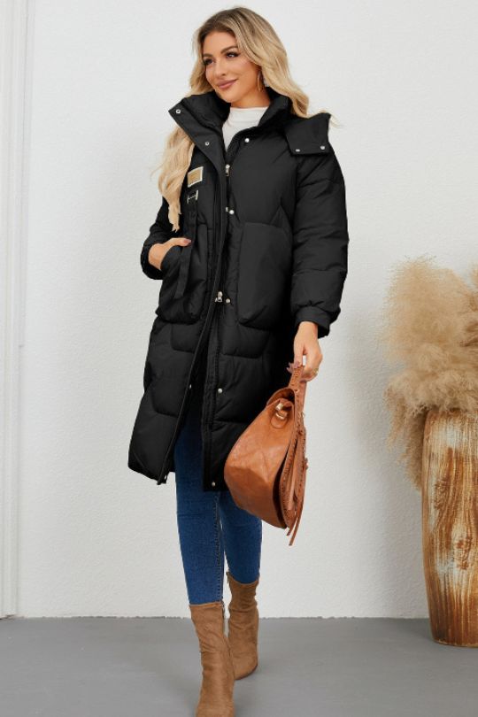 Long Sleeve Longline Hooded Winter Coat