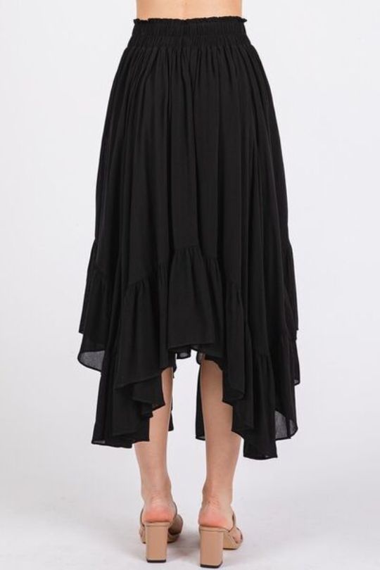 Flowy Handkerchief Pleated Midi Skirt