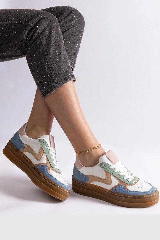 Dusty Blue Women's Low Top Platform Sneakers