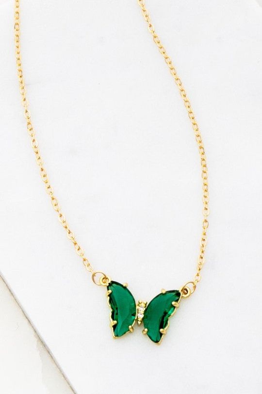 Butterfly Gem Stone Pendant Necklace