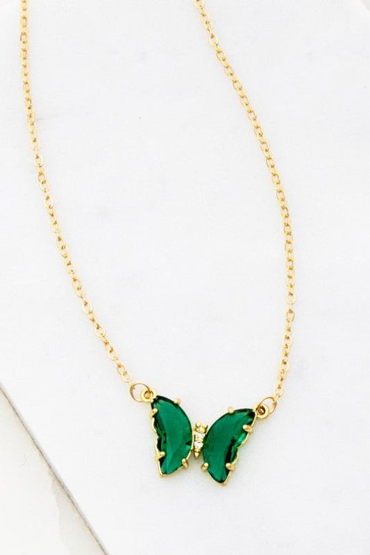 Butterfly Gem Stone Pendant Necklace