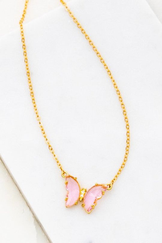Butterfly Gem Stone Pendant Necklace