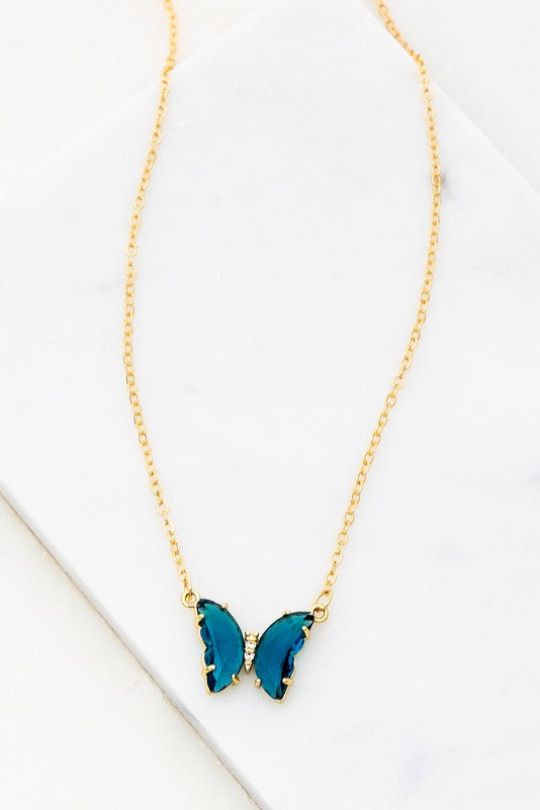 Butterfly Gem Stone Pendant Necklace