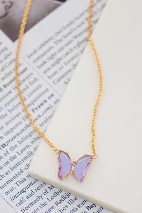Butterfly Gem Stone Pendant Necklace