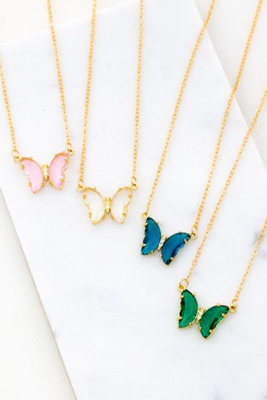 Butterfly Gem Stone Pendant Necklace