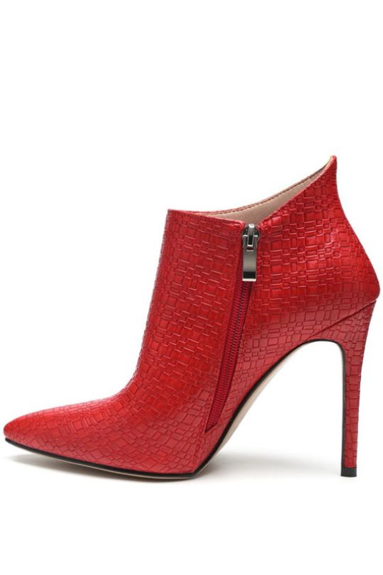Leather Woven Textured Stiletto Ankle Booties