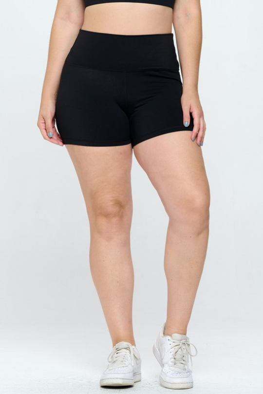 Solid Plus Size Curvy Activewear Workout Shorts